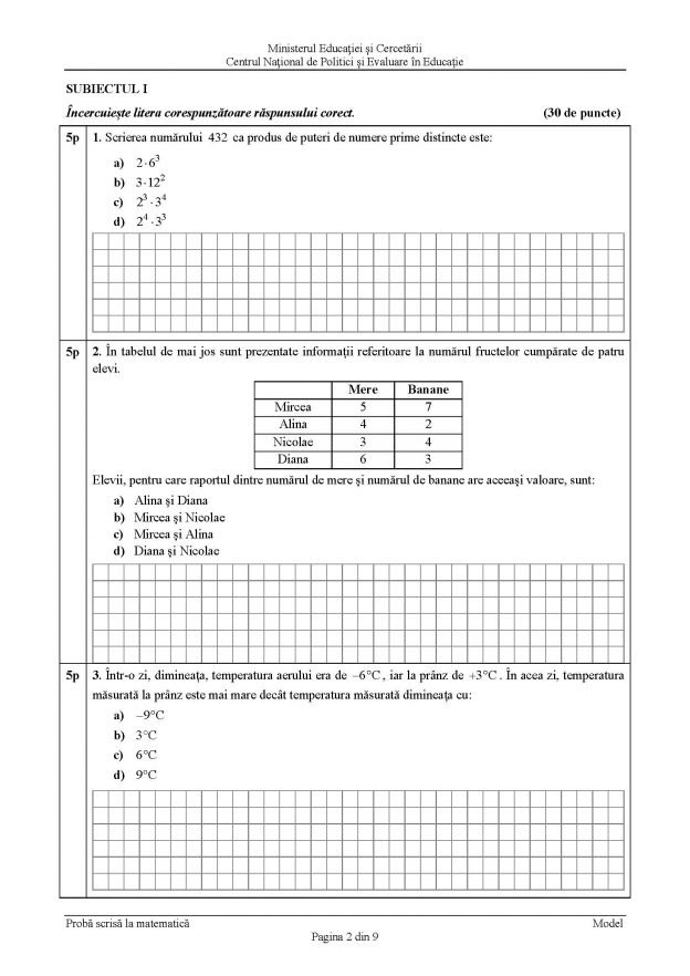 Modele De Subiecte Pentru Evaluarea Na Ional De La Clasa A Viii A