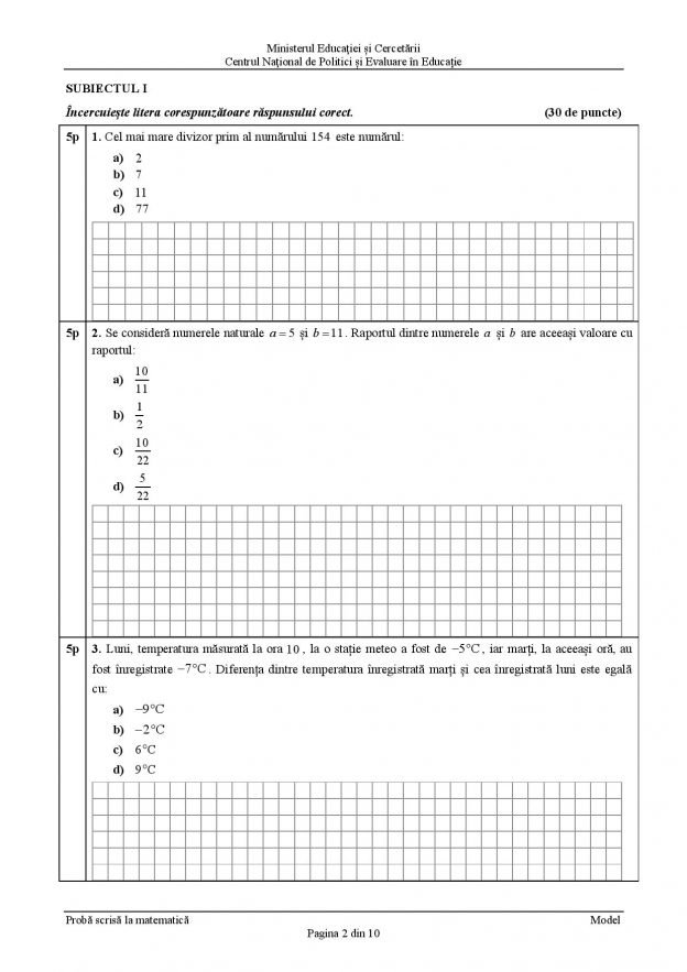 Modele NOI De Subiecte Evaluare Nationala, Clasa 8, 2021 - Matematica