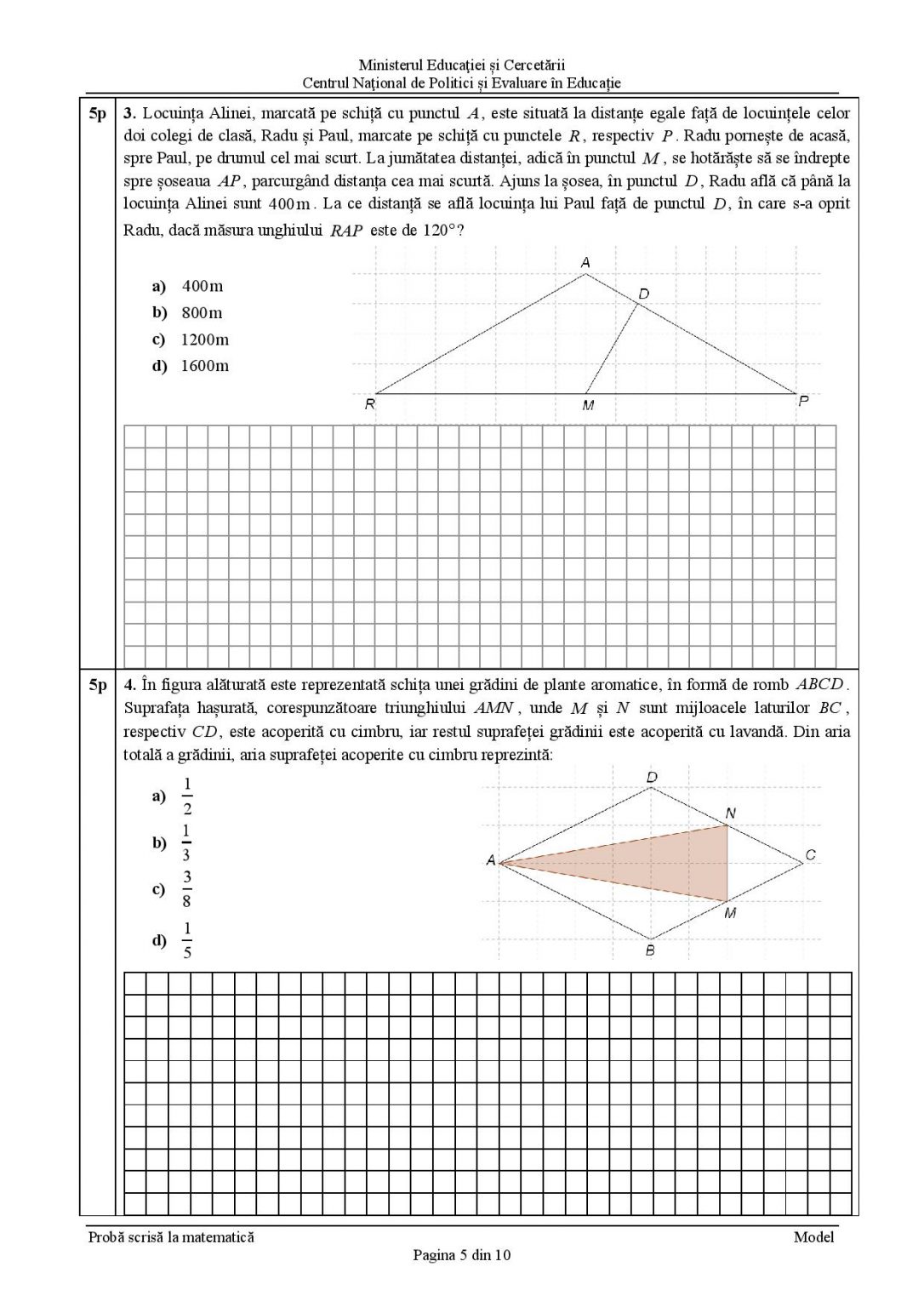 Modele NOI De Subiecte Evaluare Nationala, Clasa 8, 2021 - Matematica