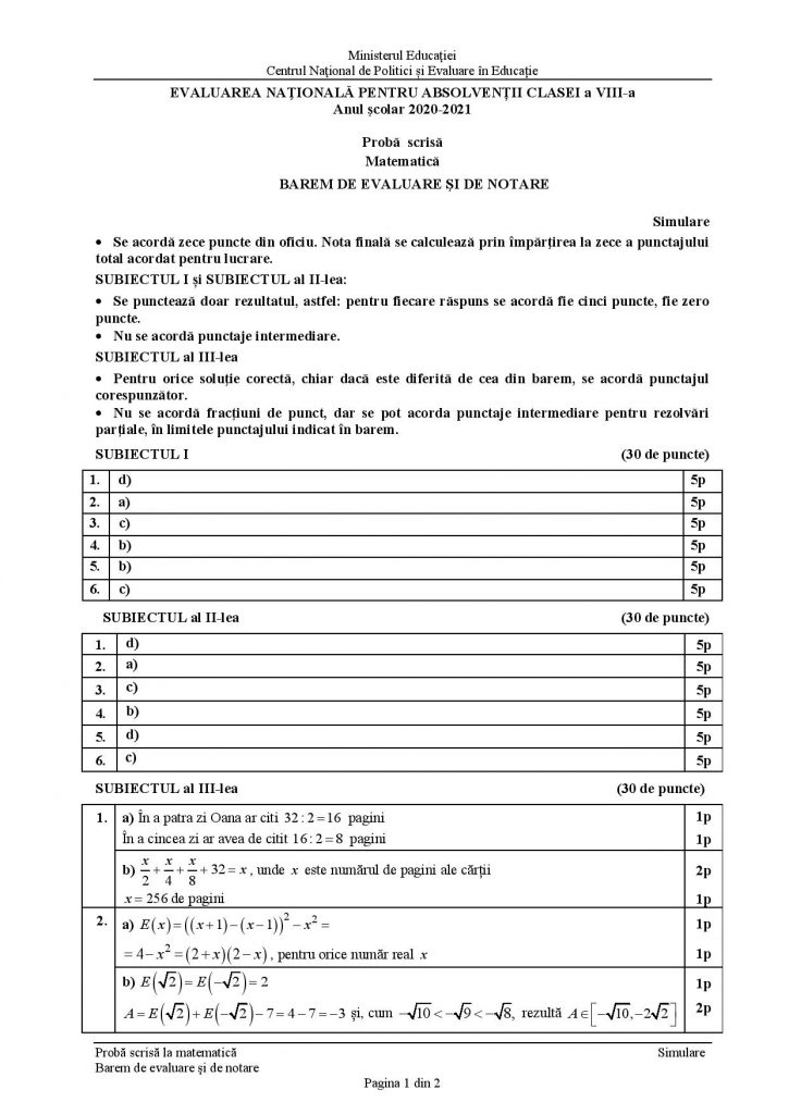 simulare matematica 2021 clasa 8 barem